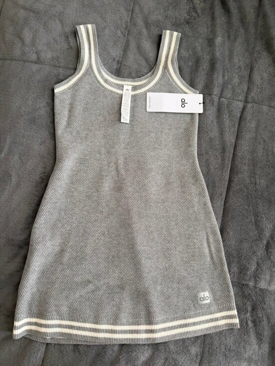 ALO Yoga Dresses & Skirts - ALO Yoga Ribbed Sweater Knit Highline Dress Lunar Grey/White S
